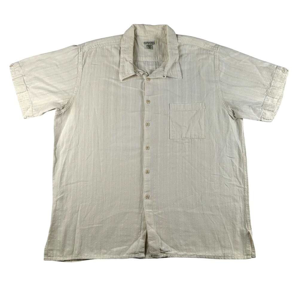 Indigenous Shirt Mens 2XL White Stripe Short Sleeve Button Up Organic Cotton